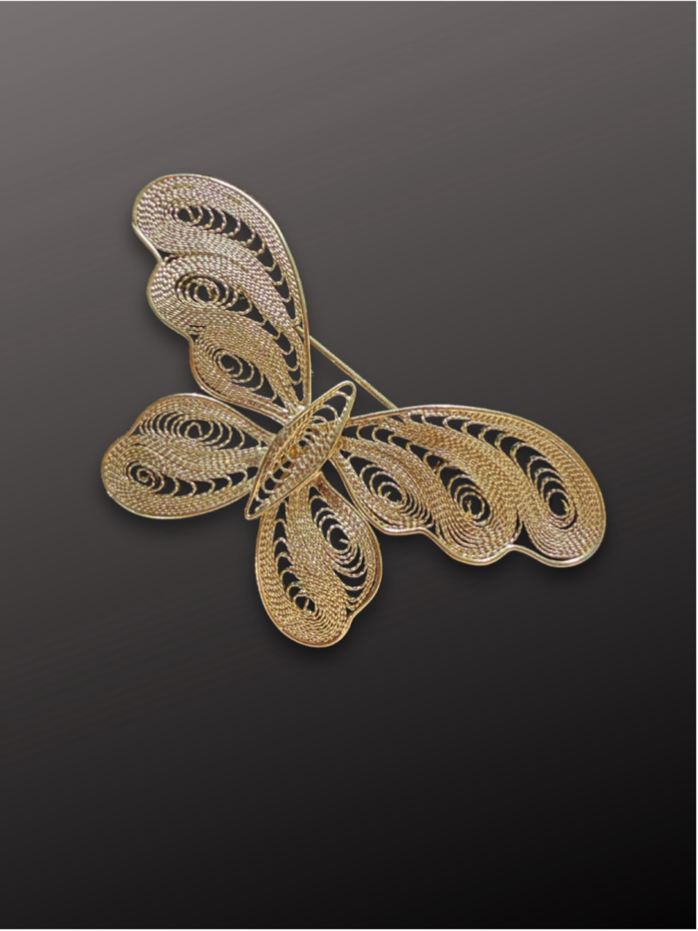 Vintage Gold Tone Filigree Butterfly Brooch Coiled Wire